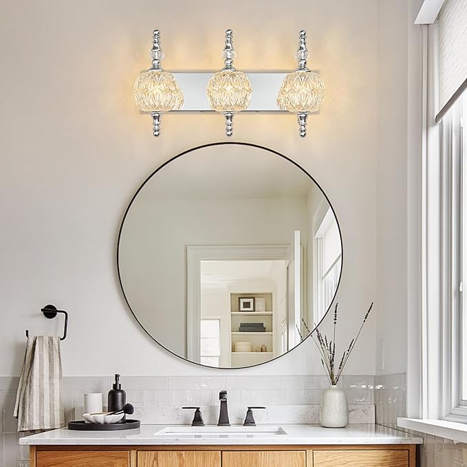 Modern Crystal Bathroom Vanity Lights Fixtures Over Mirror Chrome Vintage 3-Lights 20 Inch Bathroom Light Fixtures Glass Crystal Vanity Lights