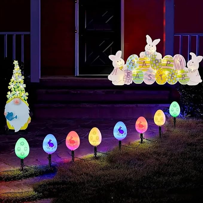 25 FT 20 Packs Easter Eggs Decor String Lights, 8 Modes Colorful Easter Solar Light Outdoor, Waterproof Stake Egg Pathway Light for Garden Patio Lawn Yard