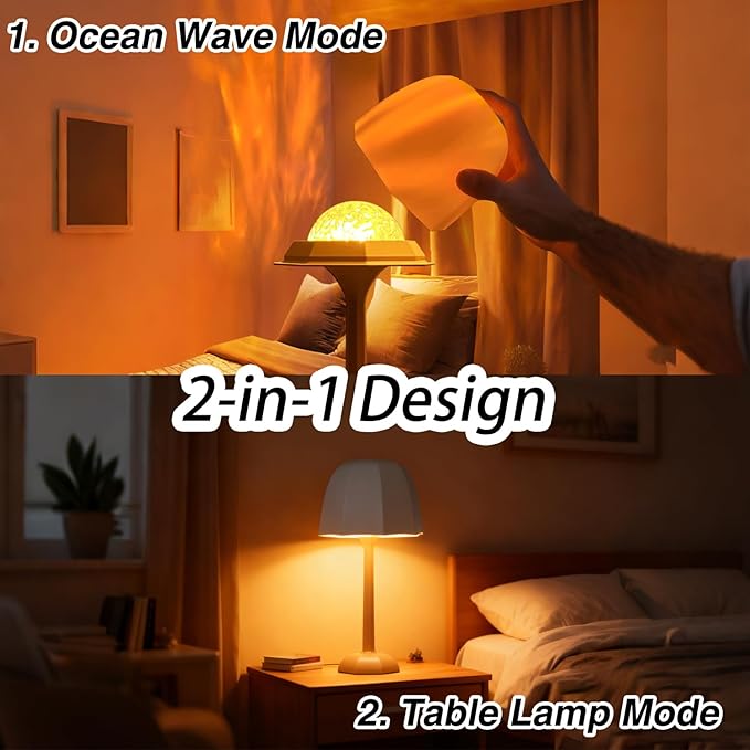 Shower Lamp Ocean Wave Projector Light - 2400mAh Battery Powered Water Ripple Projector Light Rechargeable Water Effect Shower Lights Waterproof for Bathroom Bedroom