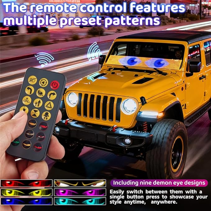Eye Lights for Car Windshield 1PCS - 23.42x4.72In Programmable Flexible Led Screen with App/Remote Control, USB Powered, IP65 Waterproof, Led Windshield Eyes Suitable for Cars/Trucks/SUVs