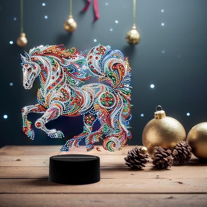 Gorgeous Horse Diamond Art Painting Night Light,Diamond Art Painting Kits Desktop Touch Lamp Ornaments for Tabletop Decor Diamond Art Accessories for Adult Beginner Bedrooms Living Room