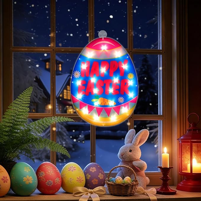 17" 20LED Lighted Easter Egg Decor, Cozy Warm Glow for Table, 120V Plug-in, UL Certified, Neat Gift Box Packed