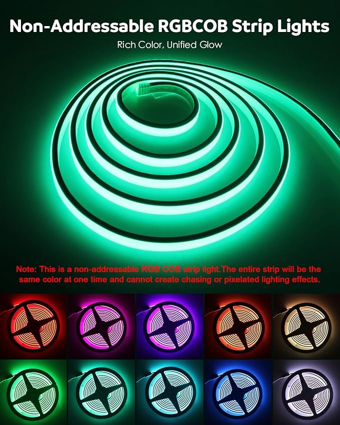 Aclorol 20FT COB RGB LED Strip Light Music Sync AC 110V COB LED Strip Light Outdoor Waterproof IP67 Dimmable Flexible Rope Lights Super Bright 2520 LEDs for Patio Home Party Commercial Decoration