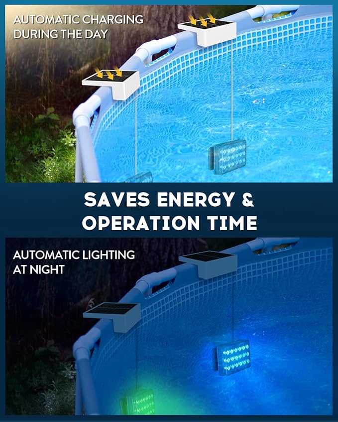Vangue Solar Pool Lights, Solar Powered LED with IP68 Waterproof, 16 Colors, 7 Brightness Levels, and Timer for Swimming, Inground and Above Ground (Solar Pool Lights 2 Pcs)