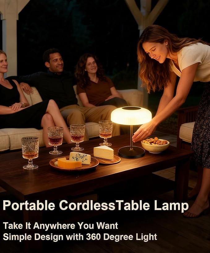 Outdoor Cordless Table Lamp - Waterproof Shower Lamp Battery Operated, 2 Color Dimmable Touch Lamps Rechargeable, Mushroom Design Solar Table Light for Patio Bathroom Camping, Christmas Gift for Women