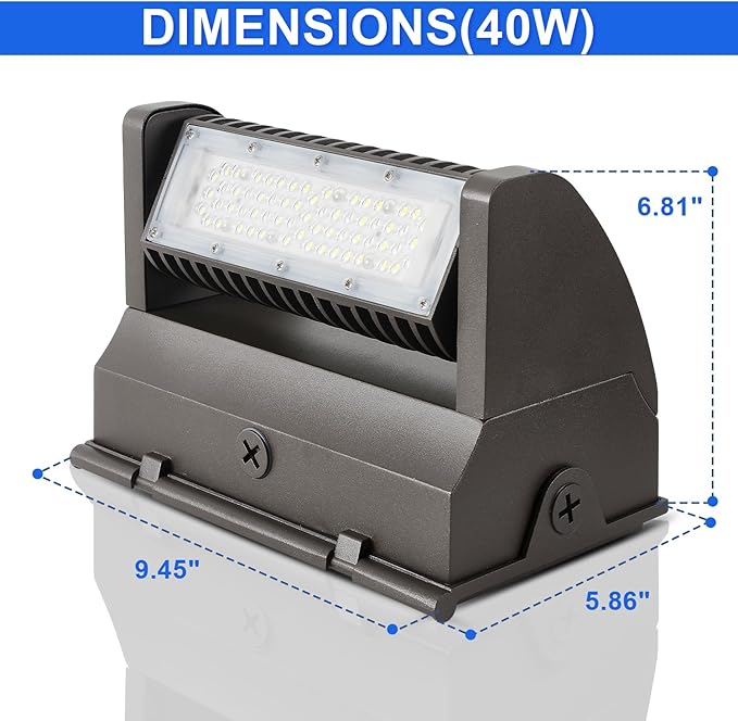 LED Wall Pack Light 40W Rotatable Adjustable 5400LM 5000K, Dimmable Outdoor Area Wall Pack Flood Lighting Fixture - Great for Warehouse Entrance Parking, IP65 Waterproof, UL&DLC Listed