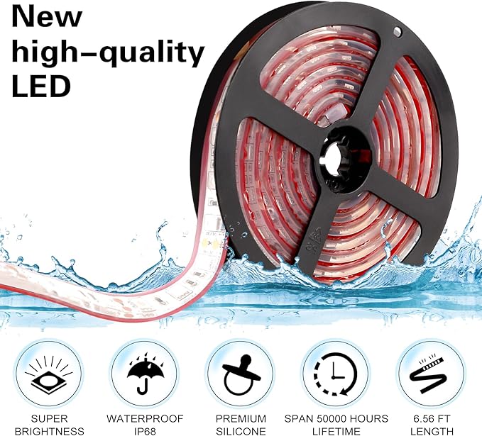 Marine led Strip Lights, 12V 6.56FT IP68 Waterproof Underwater led Lights, Boat Interior Light, Boat Deck Lights Courtesy Lights for Night Fishing Pontoon Kayak Boats(Blue)