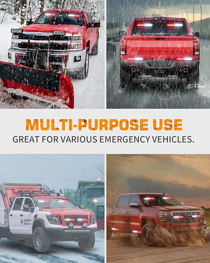 XRIDONSEN 2x 10.7 inch Red White Emergency Lights 24 LED Strobe Warning Flashing Safety Dash Side Window Front/Rear Windshield First Responder Lights for Volunteer Firefighter Vehicles POV Trucks