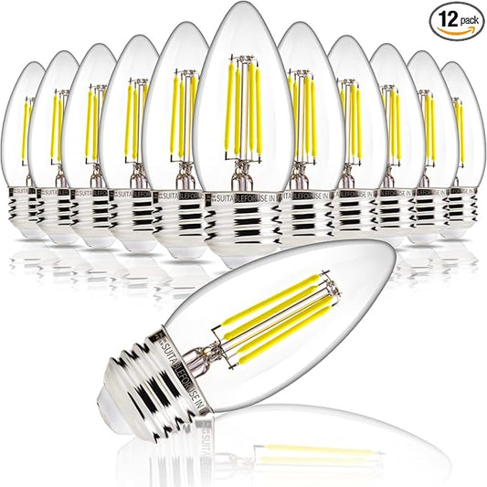 ALAMPEVER E26 LED Bulb 60 Watt, B11 Chandelier Light Bulbs, 5000K Daylight Candelabra LED Bulbs 12 Pack Candle Light Bulbs