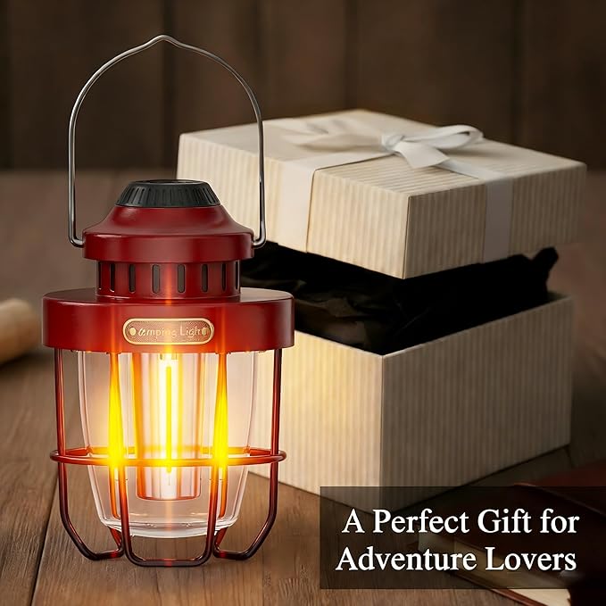 HOMY Vintage Camping Lantern Premium Metal LED Rechargeable Dimmable Warm Light for Glamping, Patio, Home Decor Retro Portable Tent Lamp