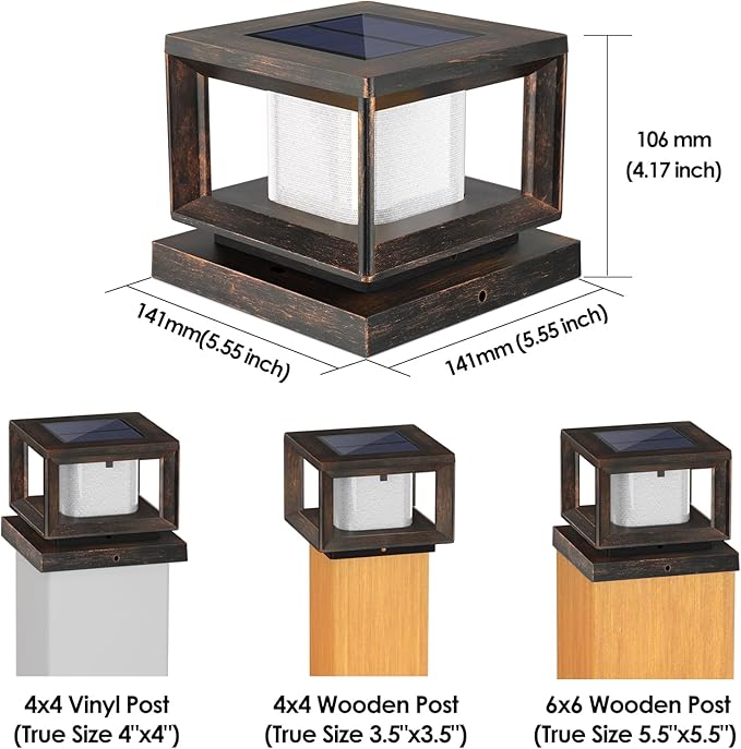 Mlambert 8 Pack Solar Post Lights Outdoor, Waterproof Fence Cap Lights for Deck, 4x4 6x6 Wooden Vinyl Outdoor Light with Shinning Effect, Brown