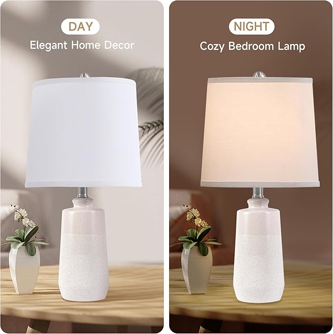 20.5" Ceramic Table Lamp Set of 2 for Bedrooms, White Lamps Set of 2 for Living Room, Minimalist Ceramic Lamps with White Barrel Lampshade, Matte White Ceramic Lamps for Nightstand
