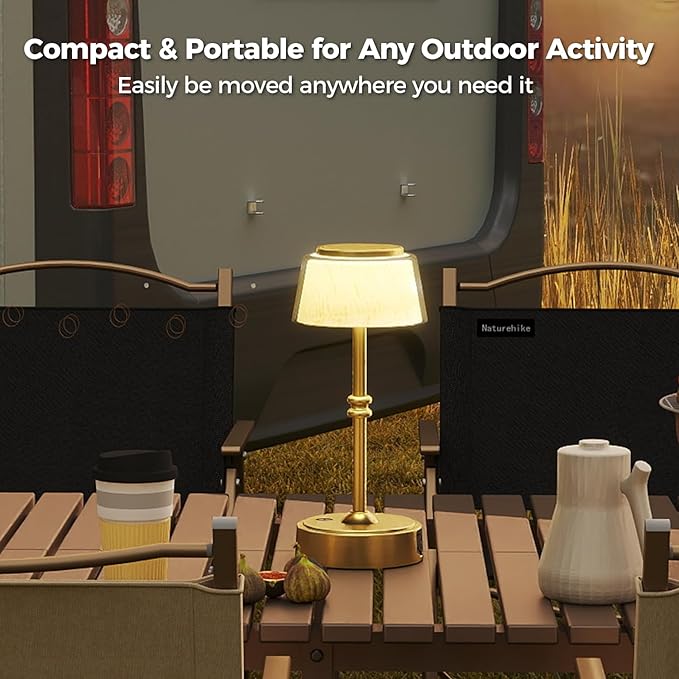 LED Cordless Lamp, 5 Colors Stepless Dimming Table Lamp, Built-in 4400mAh Rechargeable Battery with USB Charging Port, Portable Touch Bedside Light for Patio, Restaurant, Dining (2, Gold)