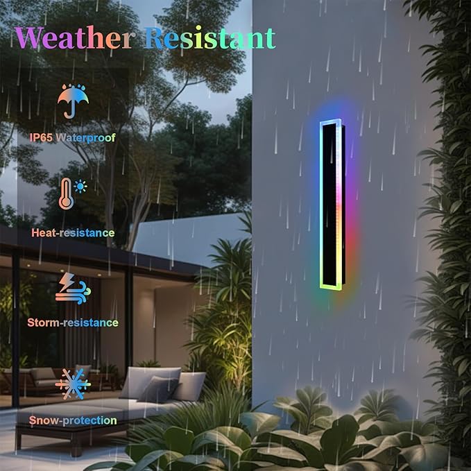 Modern Outdoor Wall Light,2 Pack RGB Led Wall Lights Fixture,32 inch Wall Sconce Lights,Dimmable Long Exterior lighting Fixtures with Control Remote,Outside RGB LED Long Lights for Porch,Patio,Garage