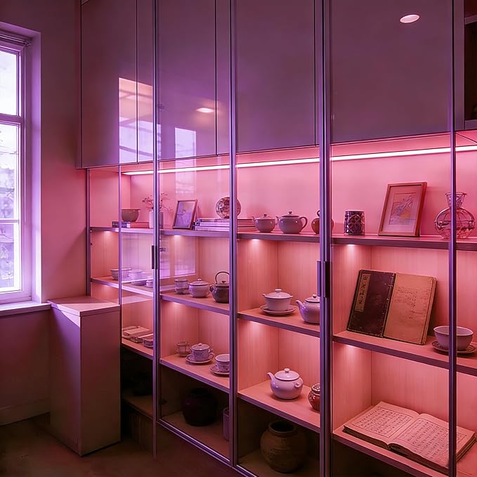 Battery Powered LED Strip Lights, 3.3FT COB LED Strip Light, Battery Operated LED Lights, Pink LED Strip Lights Battery Powered for Closet, Cabinet, Shelf, Kitchen, DIY Lighting