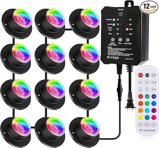 Pond Lights LED Underwater - Waterproof RGBW Fountain Lights Submersible Outdoor Waterfall Light Underwater Light with Transformer, Remote, Timer, Light Sensor for Ponds, Fountains