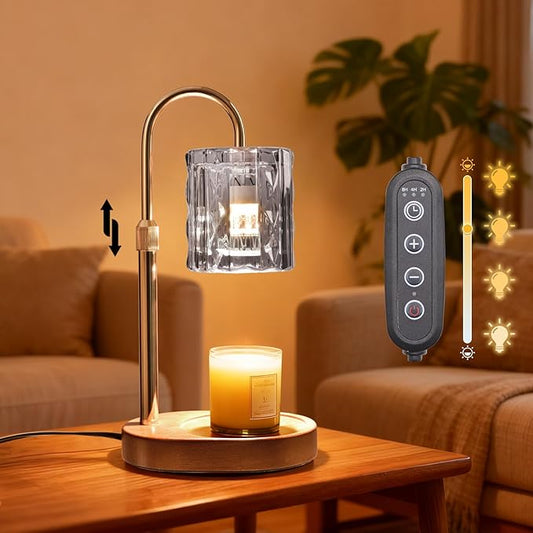 Candle Warmer Lamp with Timer and Dimmer 4-Level Dimmable Flower Light Heat Lamp for Jar Candles Adjustable Height Modern Cute Home Decor for Living Room Bedroom(Gold) (Silver-Square)