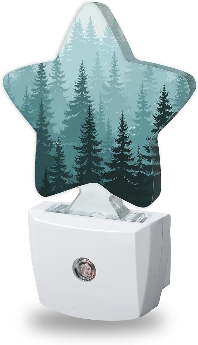Foggy Fir Forest Night Lights Plug Into Wall,Green Tree Dusk to Dawn Light Sensor Night Light for Kids, Energy Efficient Sleep Friendly Lamp for Bedroom Bathroom Nursery