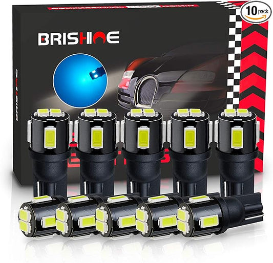 194 LED Bulbs Extremely Bright Ice Blue 5630 Chipsets 168 2825 175 T10 W5W LED Replacement Bulbs for Car Interior Dome Map Door Courtesy Trunk License Plate Lights(Pack of 10)