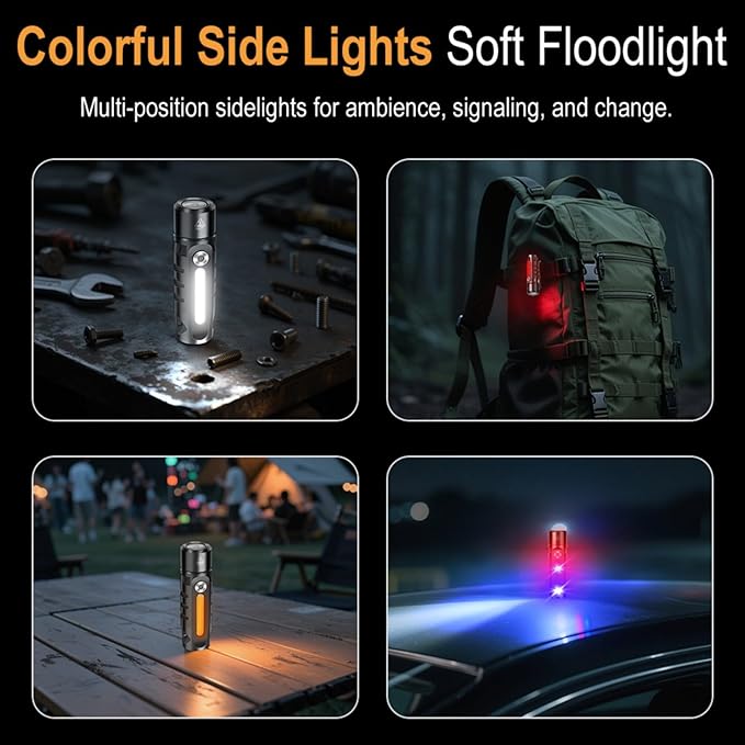 BORUIT RJ28 Mini EDC Keychain Flashlight,Rechargeable 410 Lumens LED Keyring Light with Clip,Magnetic Tail,21 Modes,USB-C Charging,IP66 Waterproof Flash Light for Everyday Carry & Emergency