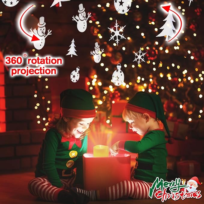 Flameless Candle Christmas Projector Light, Battery Operated Snowflake Candles Lamp with Remote and Timer, Plug-in LED Candle Lamp for Christmas Party Gift Decor (Ivory - Xmas)