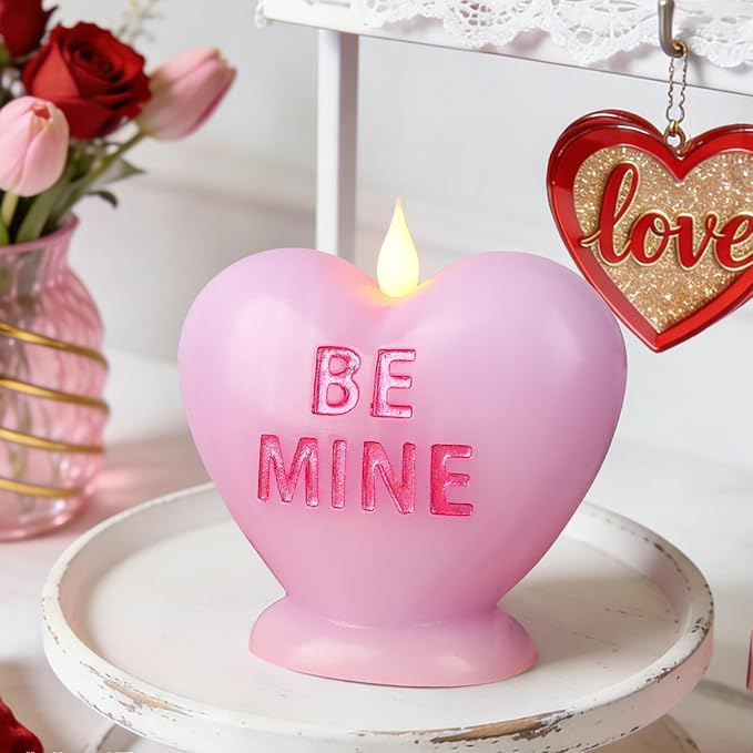 Valentine's Day Heart Shaped Flameless Candle - Battery Operated LED Realistic Wax Candle with Warm Flickering Flame Effect, Romantic Valentine's Day Wedding Home Decor (4.7" x 5.1"),Purple