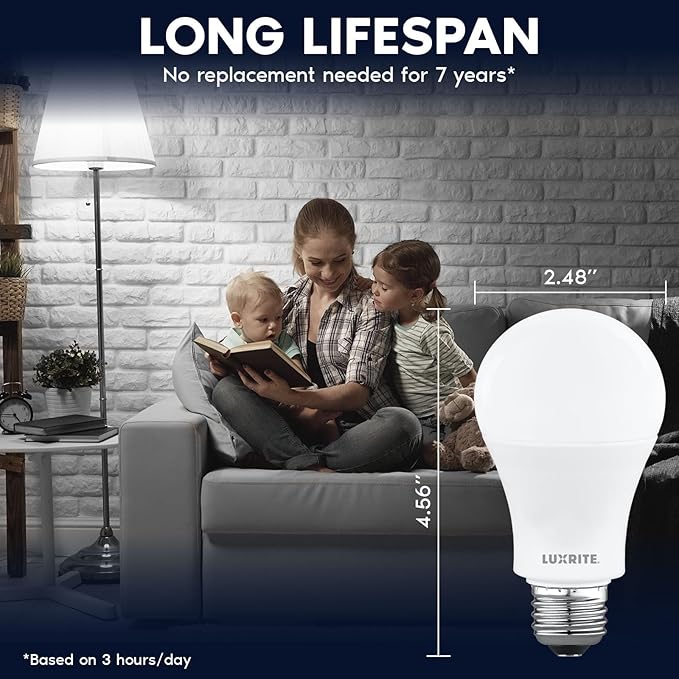 LUXRITE A19 LED Light Bulb 100 Watt Equivalent, 4000K Cool White, 1500LM, Non-Dimmable, Standard LED Light Bulbs, 12.5W, E26 Base, Enclosed Fixture Rated, Damp Rated, ETL Listed (24 Pack)