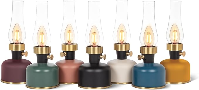 Abbott Collection Lantern LED Lamp with Chimney, Portable Table Light - Metal/Glass, Ivory (10.5" H)