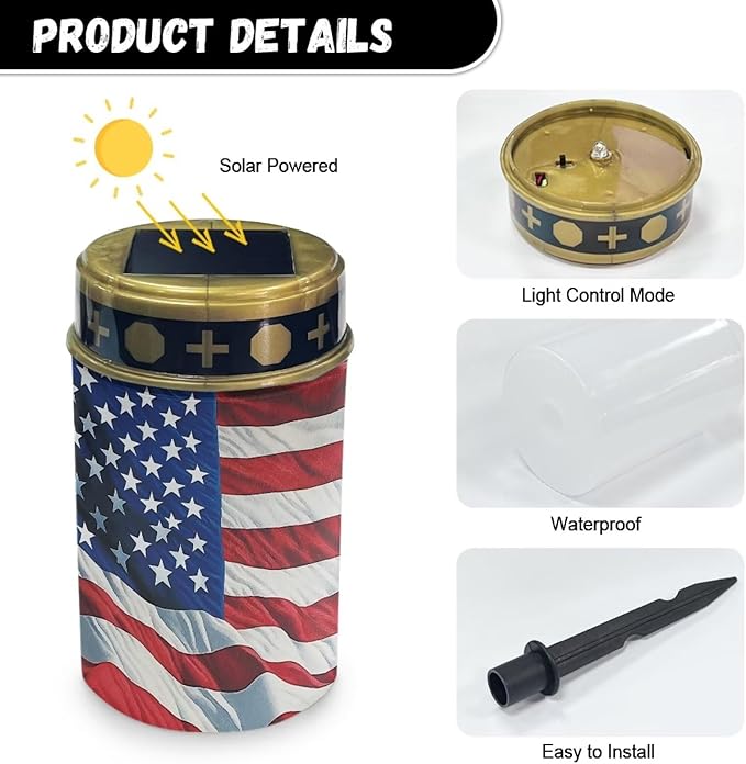 American Flag Light for Prayer Cemetery Solar Lights for Grave Cemetery Candle Lamp Garden Cemetery 4th of July Decorations