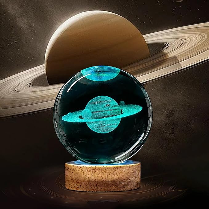 3D Saturn Crystal Ball Night Light Upgraded 3.15 in Saturn Planet Glass Sphere Lamps with 16 Color for Birthday Holiday, Cool Saturn Galaxy Home Desk Decor Gifts for Teens Boys and Girls