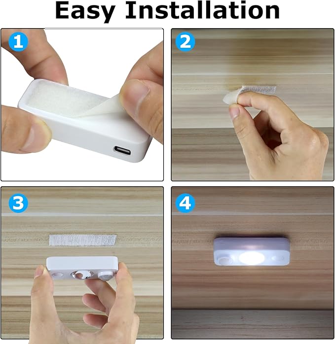 LED Motion Sensor Puck Lights, Rechargeable Cabinet Lights, Stick on Wireless LED Night Light for Closet, Drawer, Shelf, Under Cabinet, Daylight White 8Pack, USB Charging Cord Included