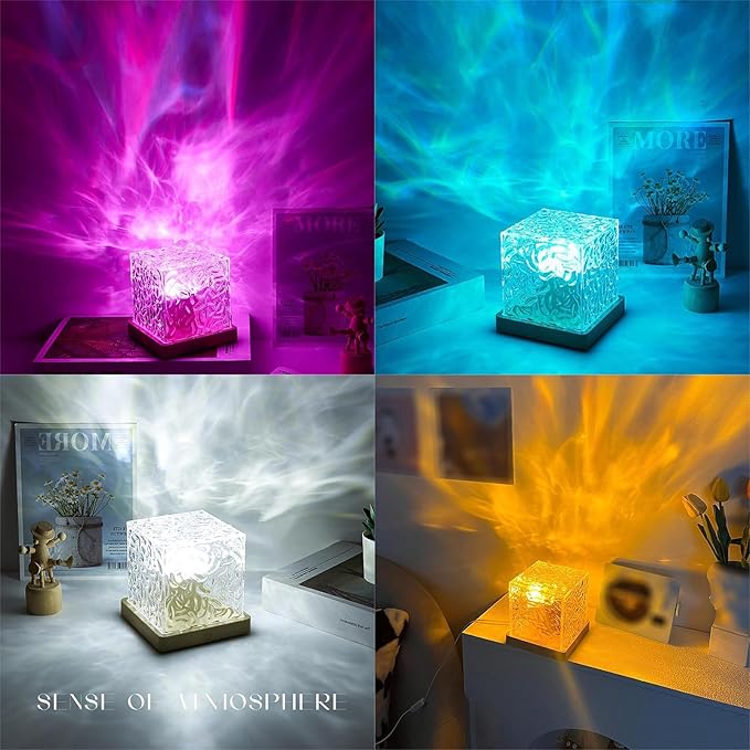 Ocean Wave Projector Light with 16 Colors, Luminorthe Cube Lamp for Kid's Bedroom with Remote, 3D Water Ripple & Aurora Effect, Meditation Night Light Gift, Valentines Gift (Transparent)