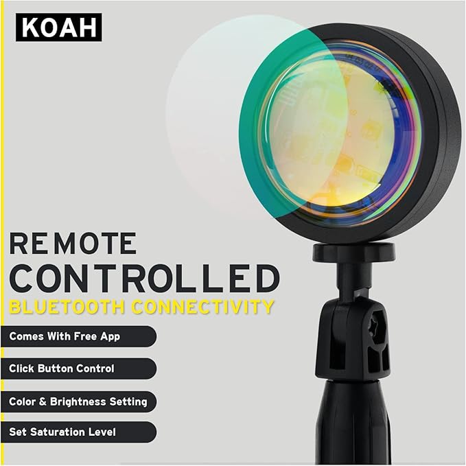 Koah Sunset and Skyscape LED Projection Lamp, App & Remote-Controlled, Sturdy & Durable - for Content Creation, Social Media, Events, and Photography with One Year Warranty.