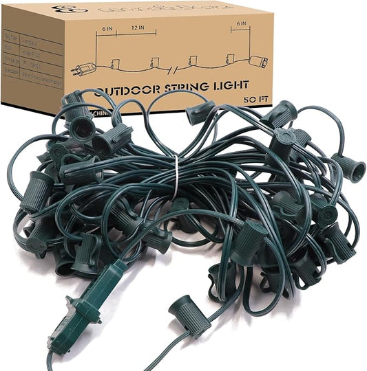 C7 Green Sockets String - 50FT 12" Spacing - Outdoor Christmas Stringer Set