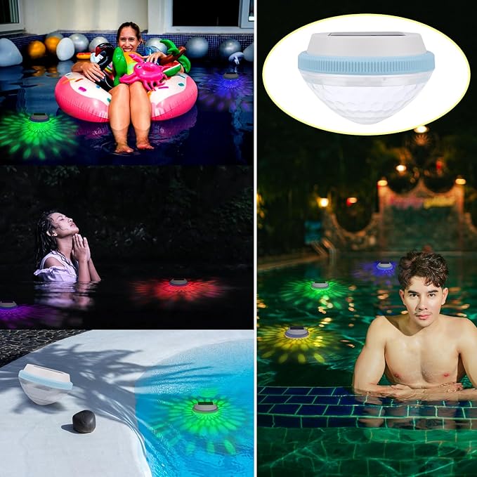 2pcs Solar Floating Pool Lights, Waterproof Multi-Color Changing LED Solar Swimming Pool Lights Decoration for Garden Pond Fountain Wedding Party