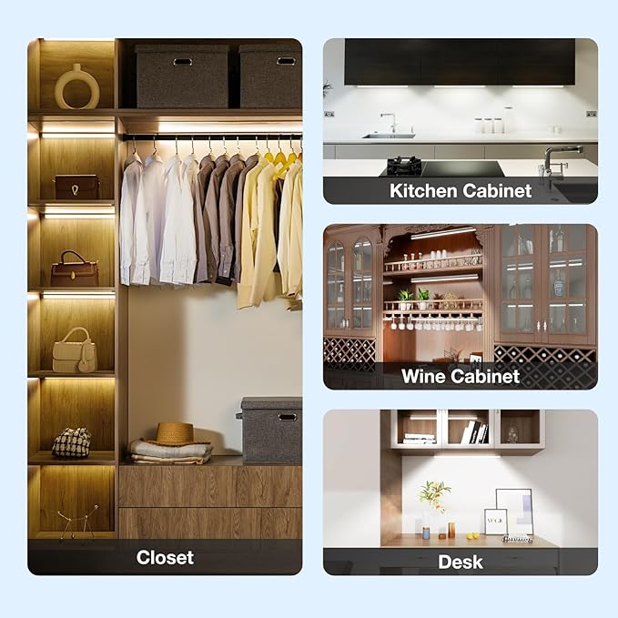 Under Cabinet Lights Remote Control,2 Pack Magnetic Dimmable Closet Lights,USB Rechargeable Wireless LED Shop Light,Ceiling and Under Counter Lights for Kitchen (White, 80CM)