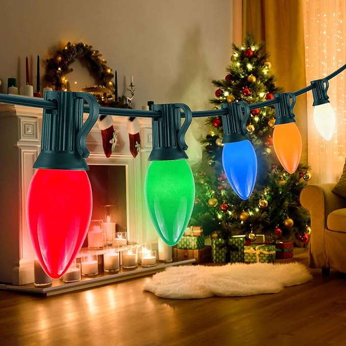 25FT C7 Multicolor Christmas Lights Outdoor, Waterproof LED String Lights with 25 Bulbs for Roof, Fence Patio Xmas Tree Holiday Decor