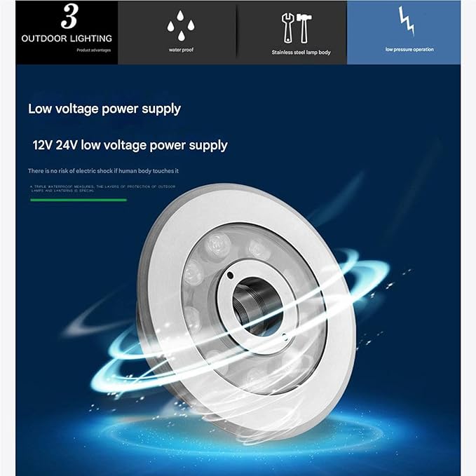 LED Fountain Light - Submersible Color Changing LED Pool Light, 12V/24V Stainless Steel, IP68 Waterproof Underwater Spotlight