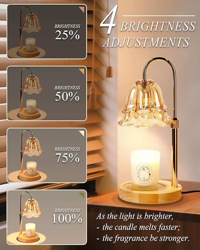 Flower Candle Warmer Lamp with Timer Dimmable, Birthday Gifts for Women Mom, Candle Warming Light Height Adjustable, Wax Melt Warmer for Jar Scented Candles, Housewarming Candle Lamp