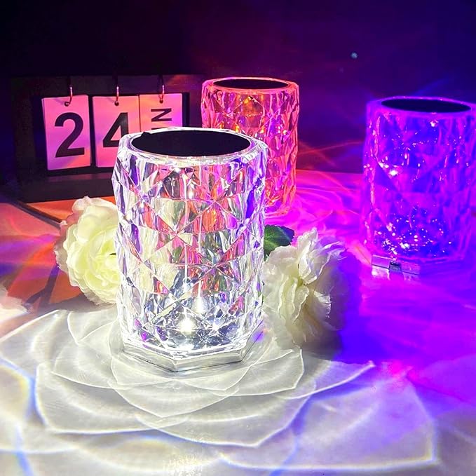 Crystal Touch Lamp, 16 Color Changing Touching Control Rose Crystal Diamond Lamp Nightstand Light Lamp with Remote for Bedroom, Bar, Dinner, Christmas, Birthday Gifts (Small)