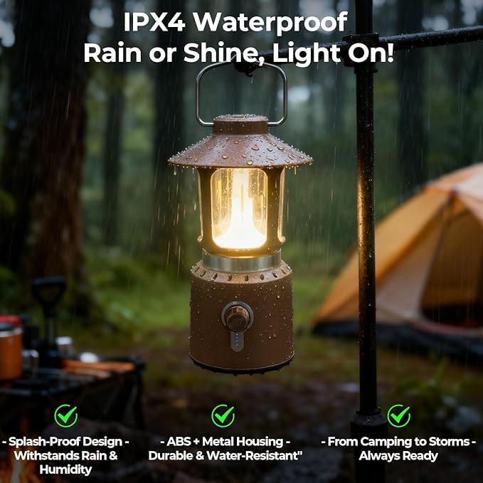 Telescopic Camping Lights Rechargeable,8000mAh Retro Classic LED Camping Lantern,3 Light Modes,Cordless Dimmable Camping Tent Lamp Portable Power Supply IPX4 Waterproof,Light for Indoor & Outdoor