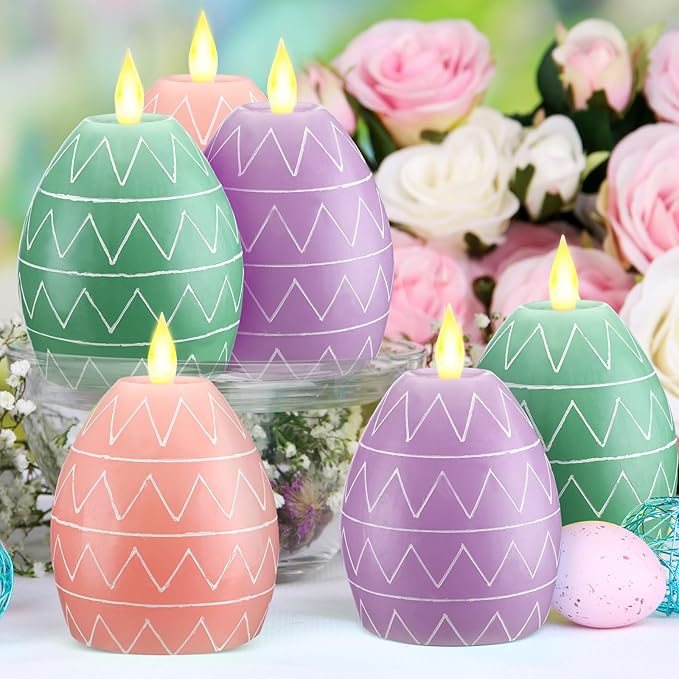 MTLEE 3 Pcs Easter Egg Candles 3 Color Scented Real Wax Led Easter Flameless Candles Spring Battery Operated Egg Shaped Holiday Home Living Party Decoration Centerpiece