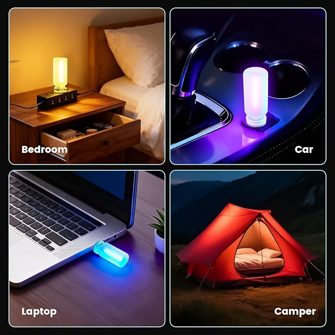 Kairiyard 2 PCS USB Interior Car Lights, Touch Control 7 Color 13 Modes Plug-in Retro LED Ambient Dynamic Night Lights for Car Camping Holiday Decoration Bedroom (Multicolor)