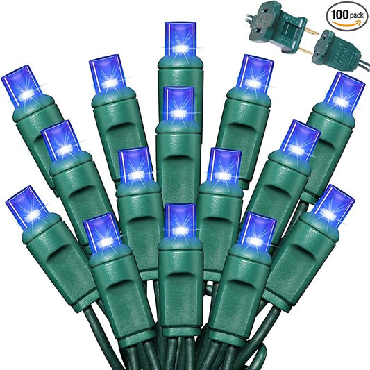 LAMPHOME 100Count (2pk of 50L) String Lights, LED Christmas Lights, 6" SPACING,Green Wire,Blue