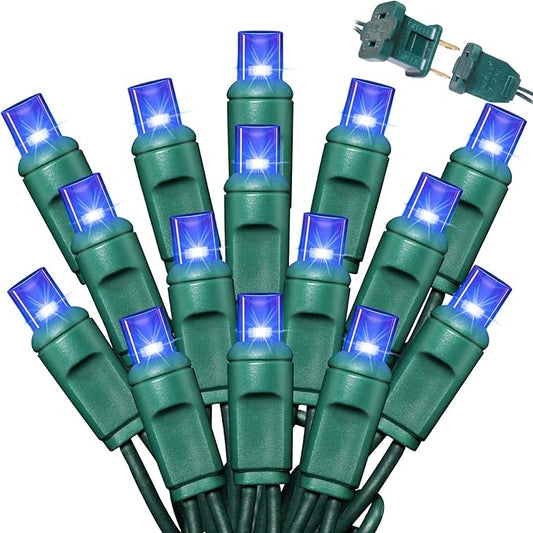 LAMPHOME 600LED (12pk of 50L) String Lights,LED Christmas Lights, 6" SPACING,Green Wire,Blue