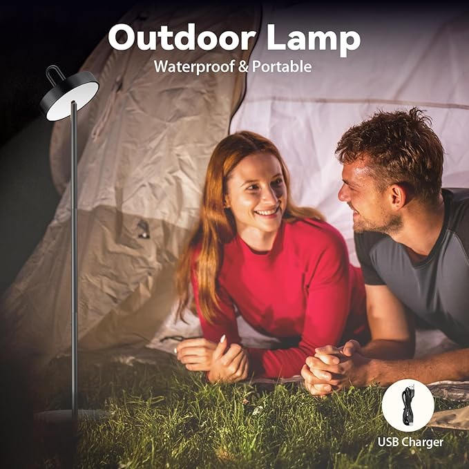 Cordless Floor Lamp for Outdoor/Indoor, Rechargeable Battery Operated LED Table Lamp, Touch Lamp with 3 Color Stepless Dimmable, Waterproof Wall Lamp with 5 Adjustable Heights