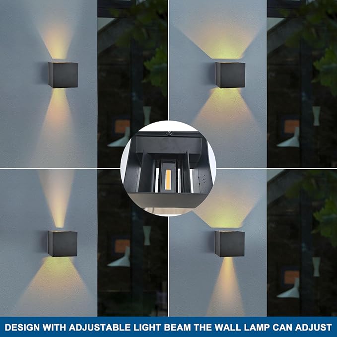 2-Pack Outdoor Wall Lights, Modern Square Up and Down Lights Outdoor Wall Lights IP65 Waterproof Aluminum Sconces with Motion Sensor 10W 3000K LED Outdoor Lighting Fixture for Porch Patio