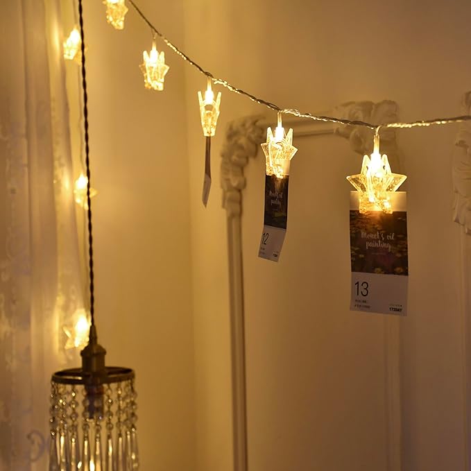 YOLIGHT Stars Photo Clips String Light, 10ft LED Photo Wall Decor Lights with 20 Clips, Battery Operated Star Fairy Lights for Dorm Room Christmas Party Wedding Valentines Day Decoration