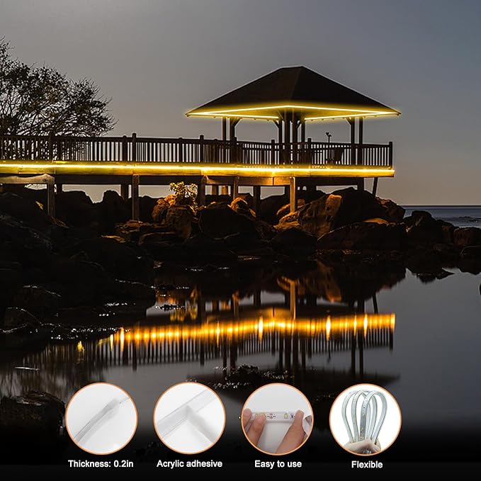 50Ft Solar LED Strip Lights Outdoor, 540 LED Long Strip Lights IP68 Fully Waterproof Acrylic Tape with Remote Self-adhesive, Cuttable Auto ON/OFF Rope Lights for Patio Pool Camping Decor (Warm White)