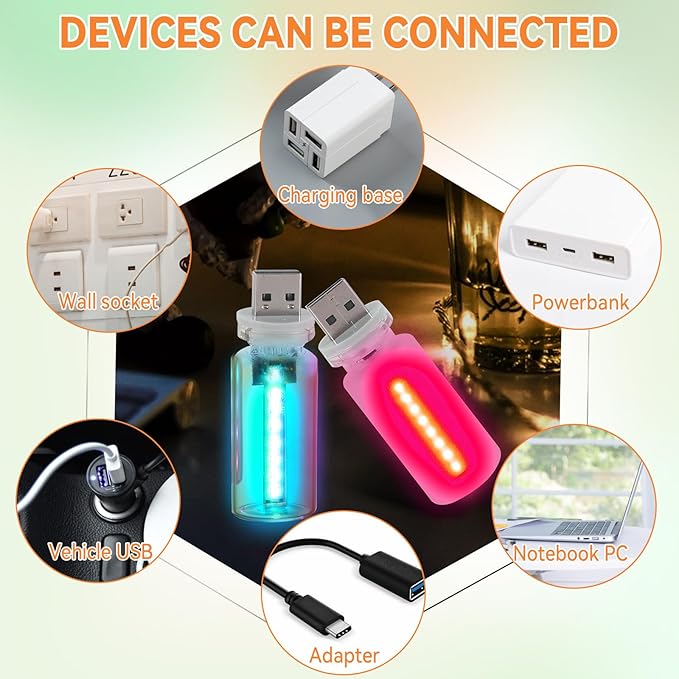 5Pcs Mini Retro Car Light, 10 Modes, Transparent Shell USB LED Car Interior Atmosphere Lamps, Touch-Control Portable Plug-in Glass Bottle Ambient Night Light for Camping Bedroom Party